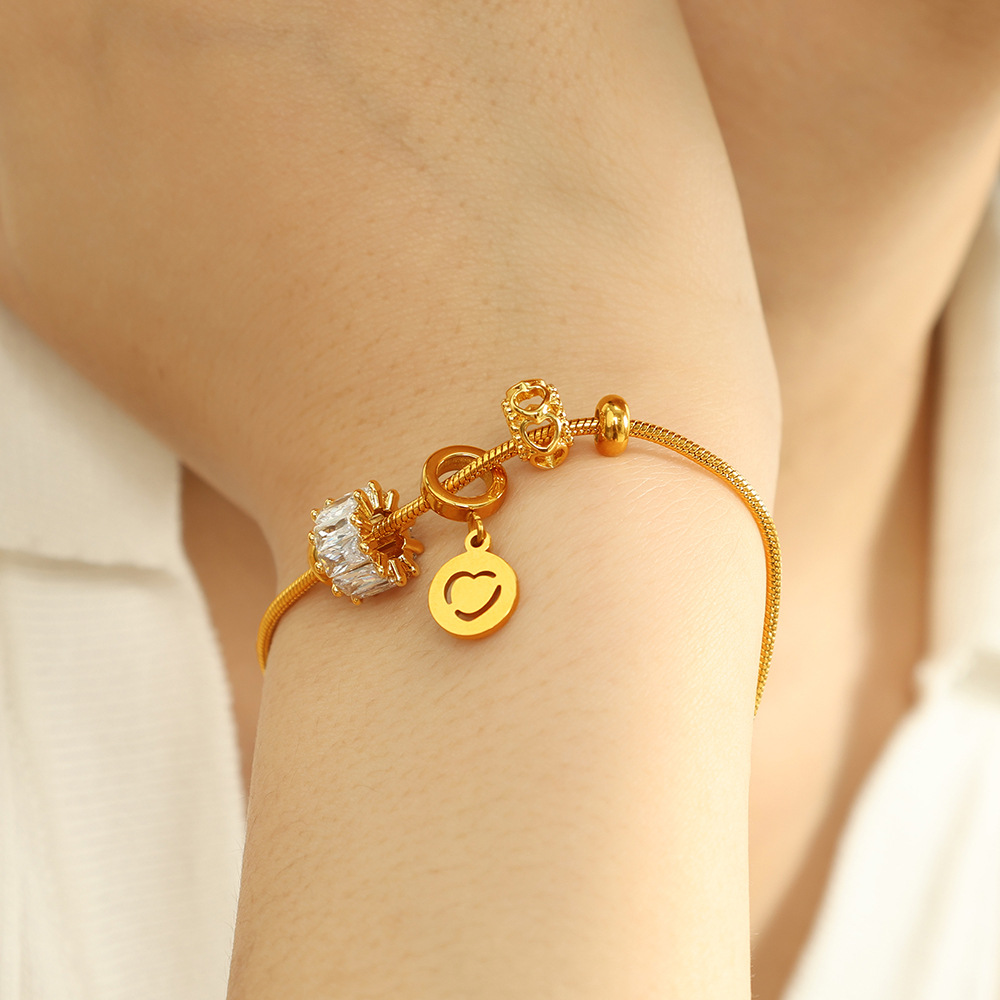 1 piece simple series casual heart stainless steel  gold plated zircon women charm bracelets Picture5