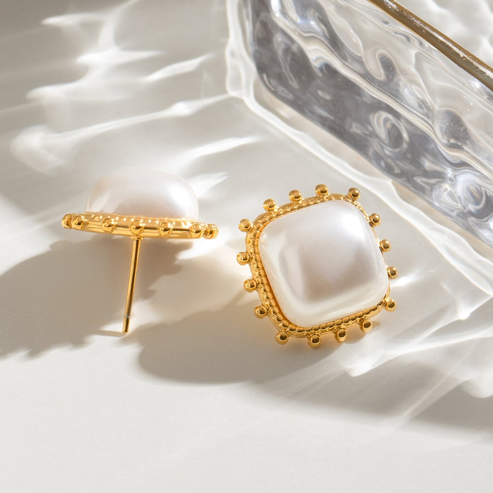 1 pair simple series retro geometric stainless steel  gold plated women stud earrings h5Picture3