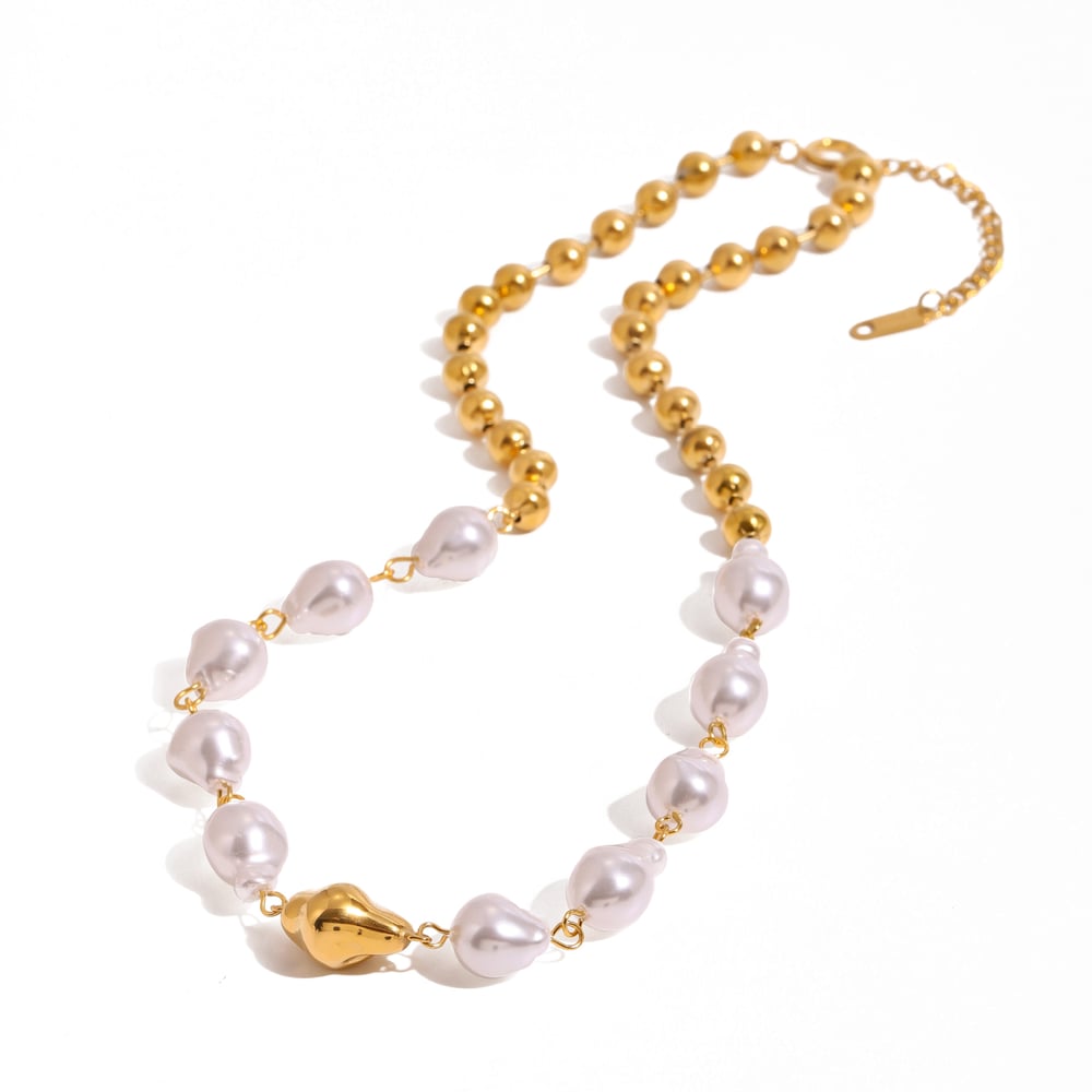 1 piece luxurious series  line stainless steel  gold plated artificial pearl women beaded necklaces Picture7