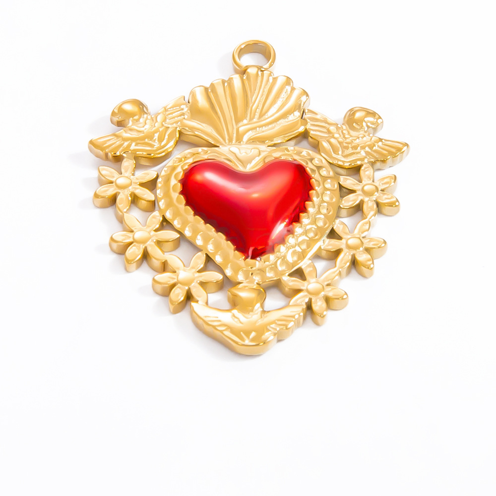 1 Piece Luxurious Series Stylish Drop Oil Heart Stainless Steel Gold Color DIY Women's Pendants h5Picture8