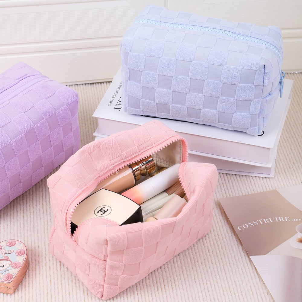 1 Piece Romantic Series Classic Plaid High-capacity Flocking Women's Cosmetic Bags h5Picture3