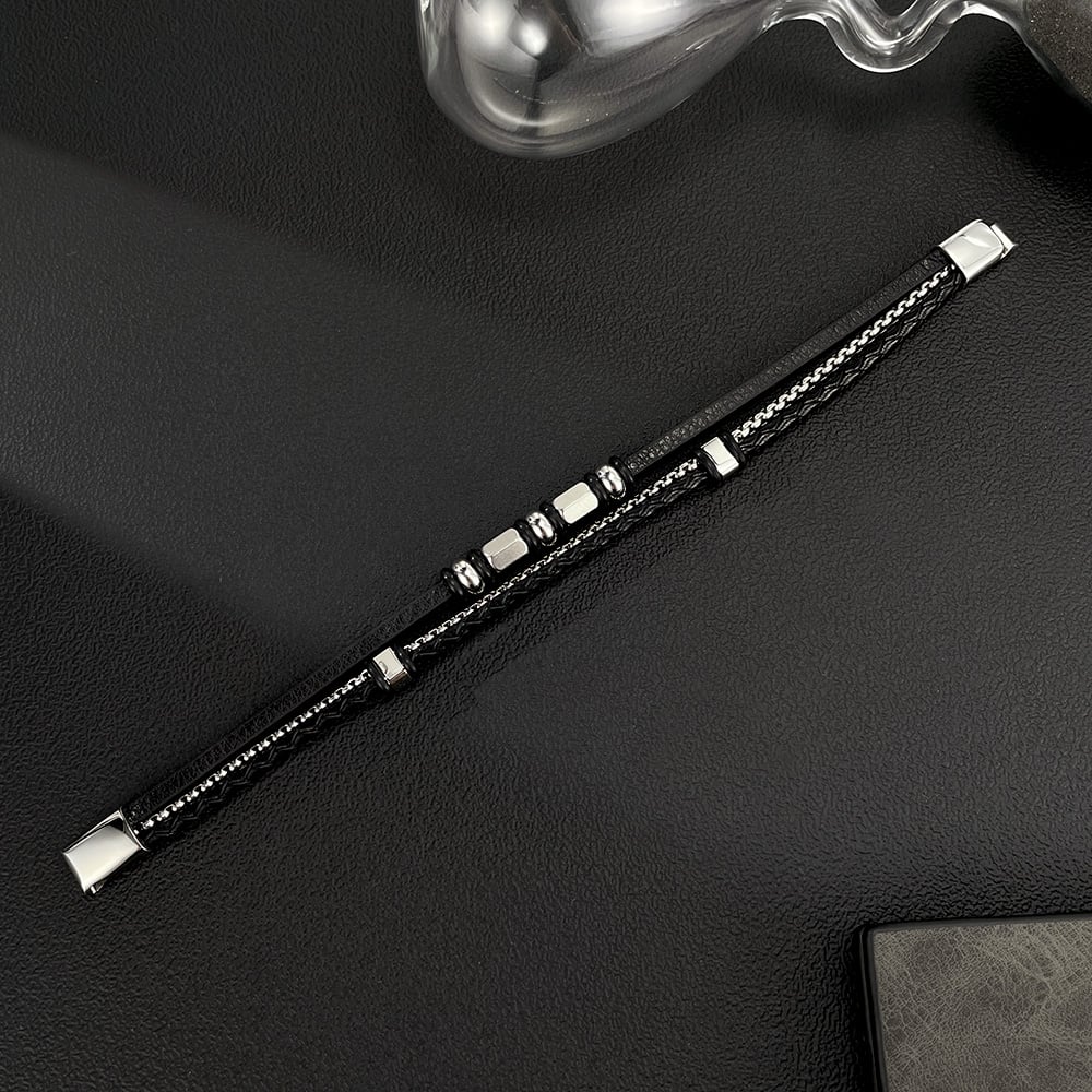 Pulseras de acero inoxidable para hombre, diseño geométrico punk, serie simple, 1 pieza Imagen6