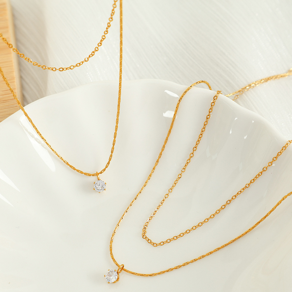 1 piece simple series simple geometric stainless steel  gold plated zircon women layered necklaces Picture3