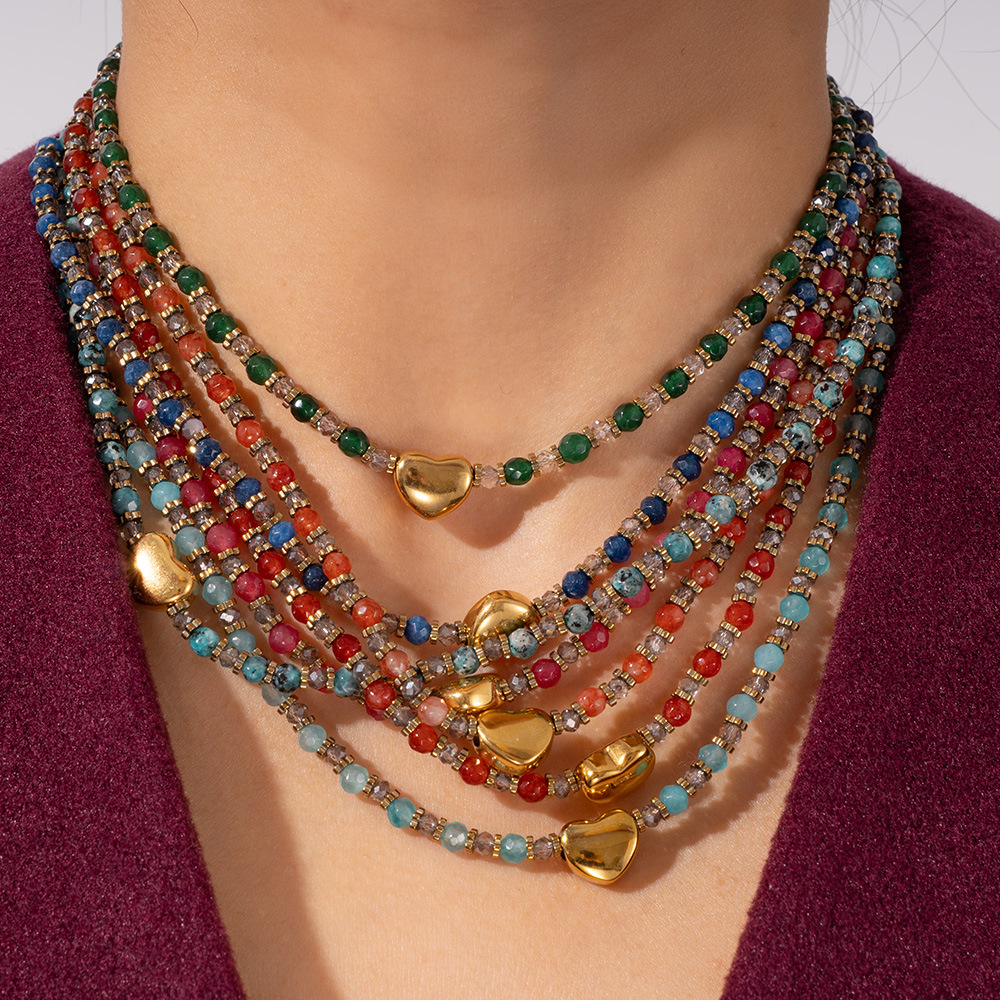 1 Piece Radiant Series Elegant Heart Stainless Steel Gold Color Women's Crystal Beaded Necklaces h5Picture7