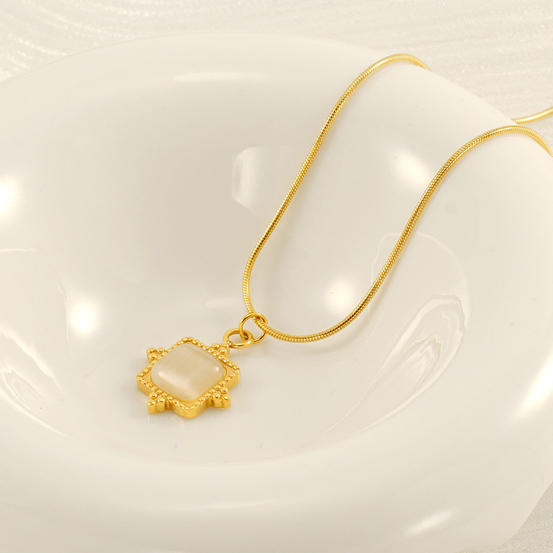 1 piece fashionable  style geometric shape stainless steel  gold plated inlay natural stone women's pendant necklace h5Picture6