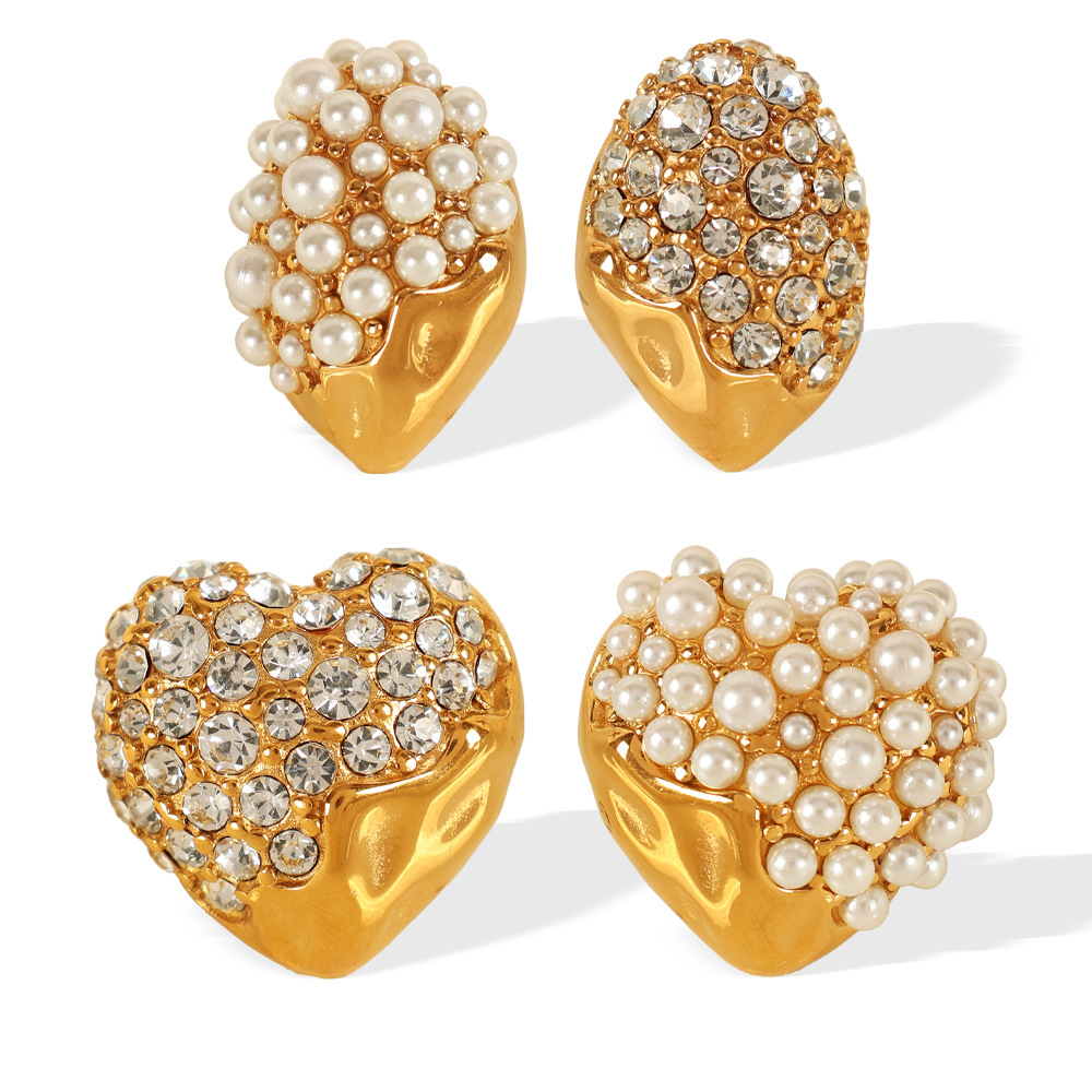 1 pair luxurious series elegant heart stainless steel  gold plated rhinestone women stud earrings h5Picture6