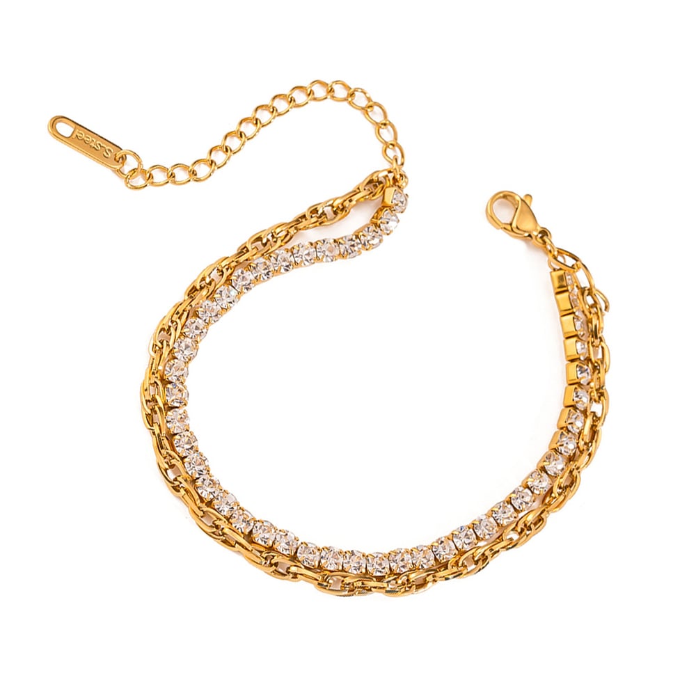 1 piece luxurious series simple geometric stainless steel  gold plated rhinestone women chain bracelets h5Picture6