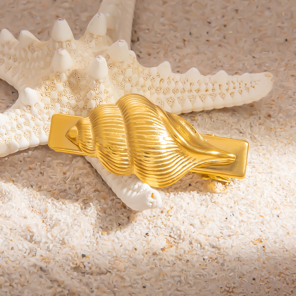 1 Piece Gorgeous Series All-match Vacation Conch Stainless Steel Gold Color Women's Hair Clips h5Picture8