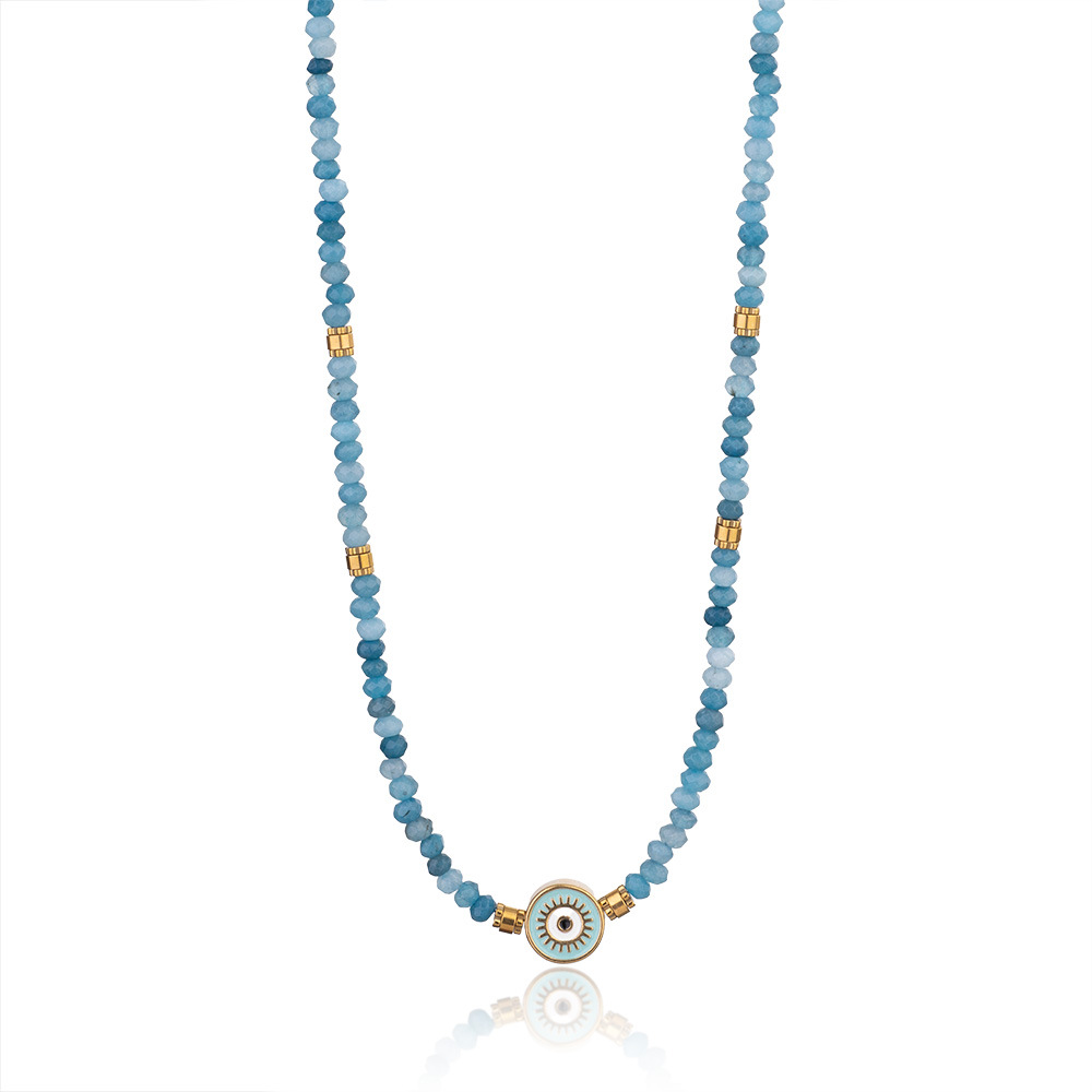 1 Piece Ethnic Series Classic Eye Pattern Stainless Steel Gold Color Women's Crystal Beaded Necklaces h5Picture8