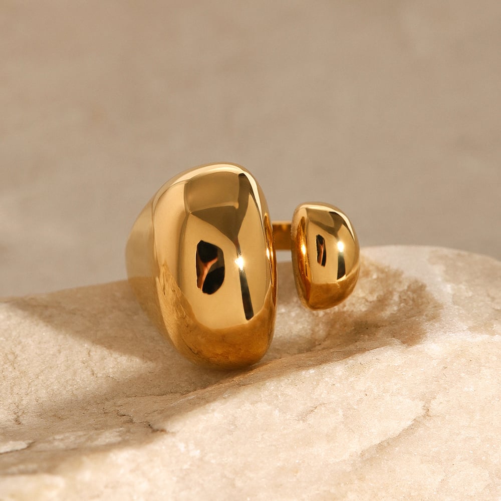 1 Piece Modern Stainless Steel Gold Plated Zircon Women's Adjustable Rings Picture5
