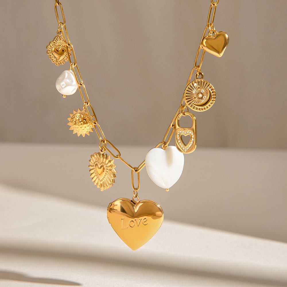 1 Piece Elegant Series Chic Heart Shape Stainless Steel Gold Color Women's DIY Pendant Necklaces h5Picture4