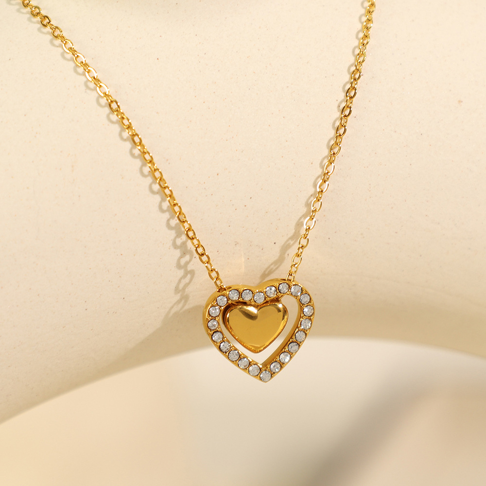1 piece romantic series fashionable heart titanium steel  gold color plated rhinestone women's pendant necklaces Picture4