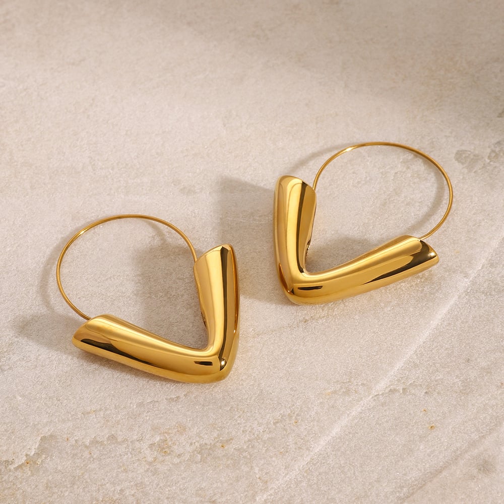 1 pair simple series casual geometric stainless steel  gold plated women hoop earrings h5Picture2