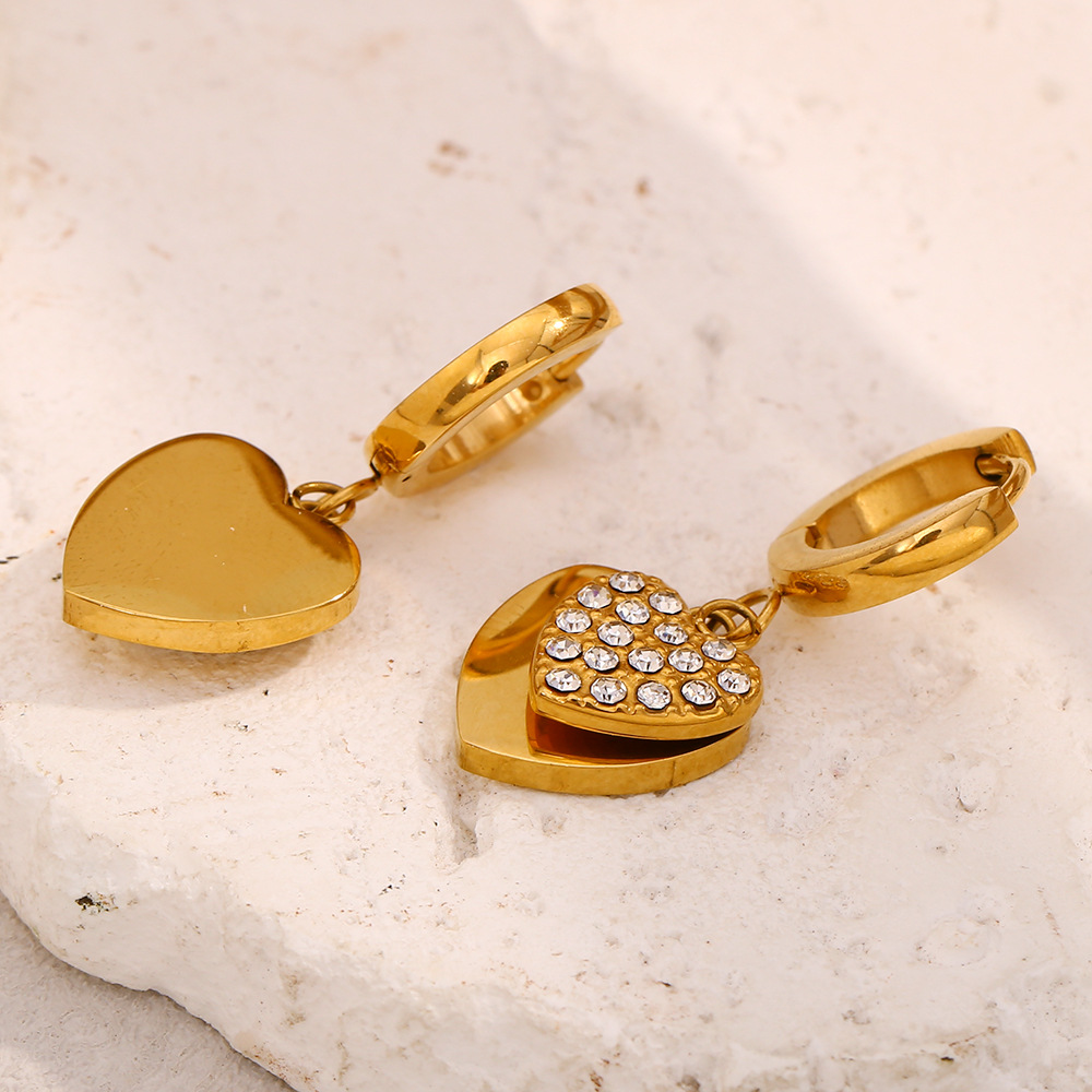 1 Çift Basit Seri Retro Kalp Paslanmaz Çelik Altın Rengi Zirkonyum Kadın Damla Küpe h5Resim4