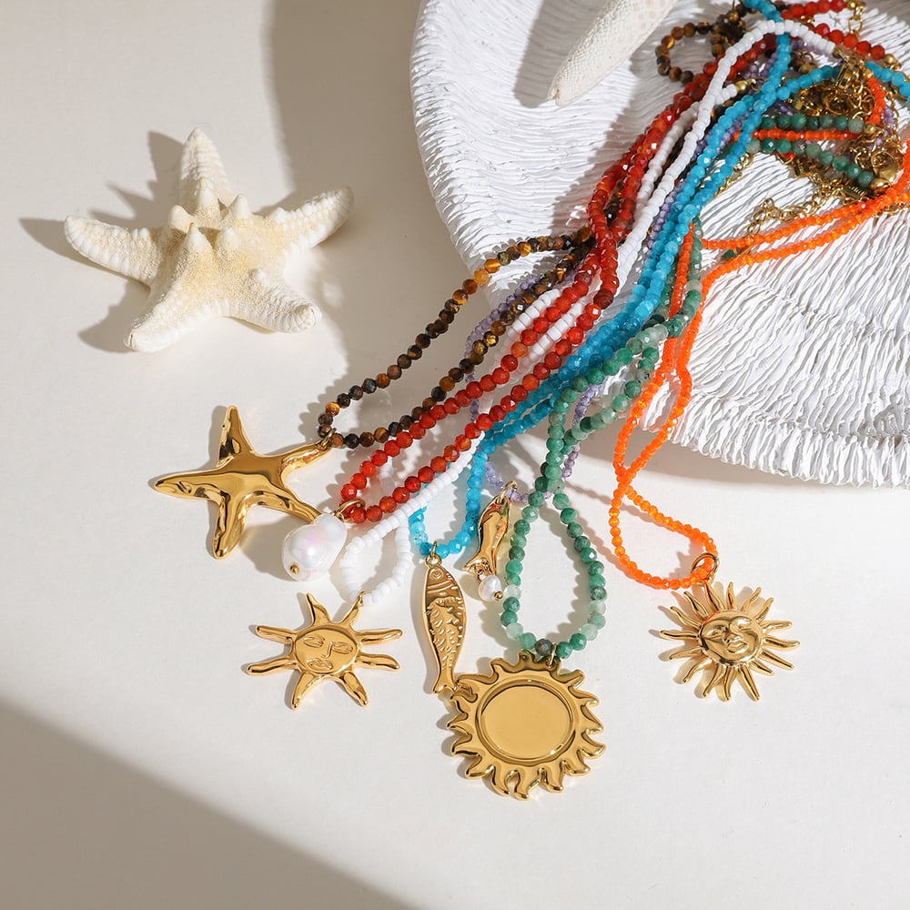 1 Piece Simple Series Bohemian Turtle Stainless Steel   Gold Color  Women's Beaded Necklaces h5Picture3