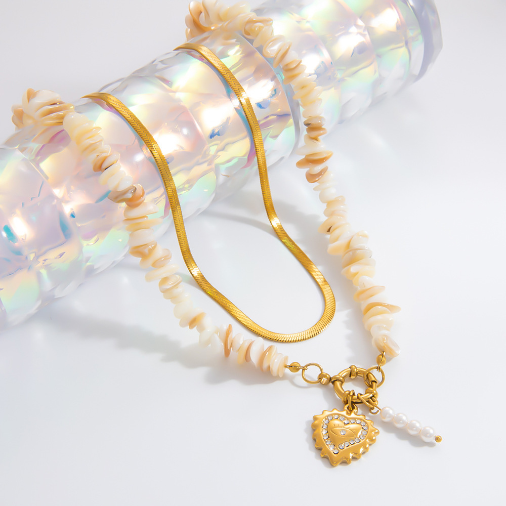 1 piece romantic series daily heart stainless steel  gold color plated rhinestone women's pendant necklaces h5Picture5