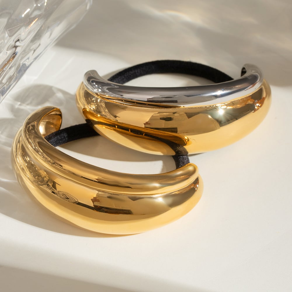 1 pair simple series casual sun/moon stainless steel  gold plated women hair bobbles h5Picture4