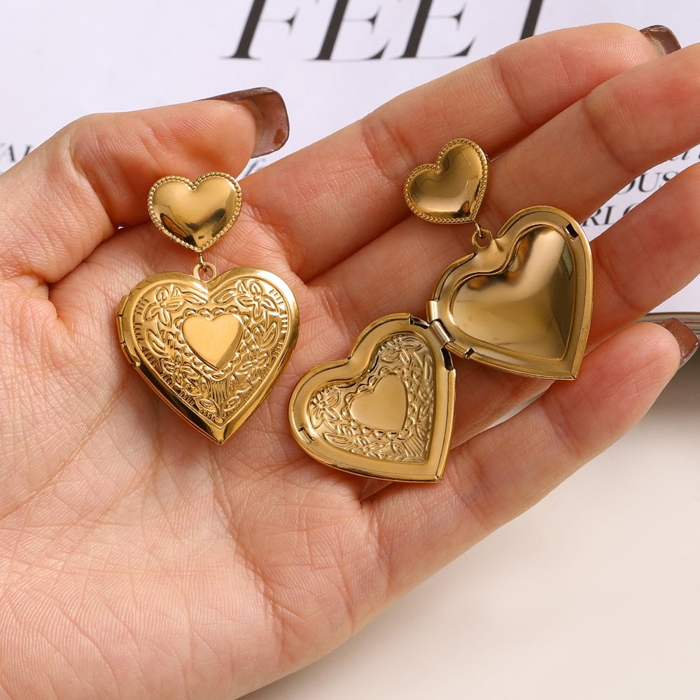 1 Pair Luxurious Series Elegant Sweet Heart Shape Stainless Steel Gold Color Women's DIY Drop Earrings h5Picture3