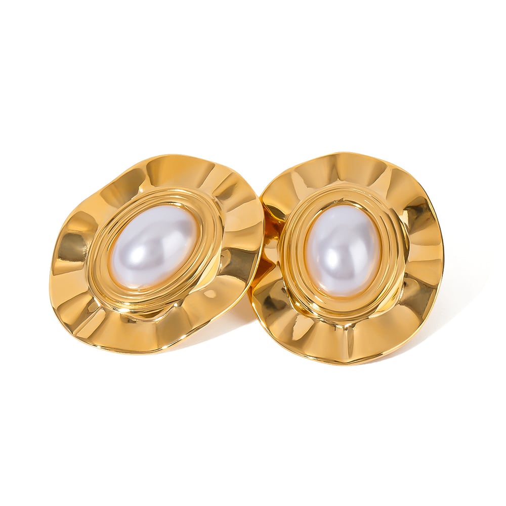 1 paar classic series retro geometrische roestvrijstalen  goud vergulde dames oorstekers h5Afbeelding5