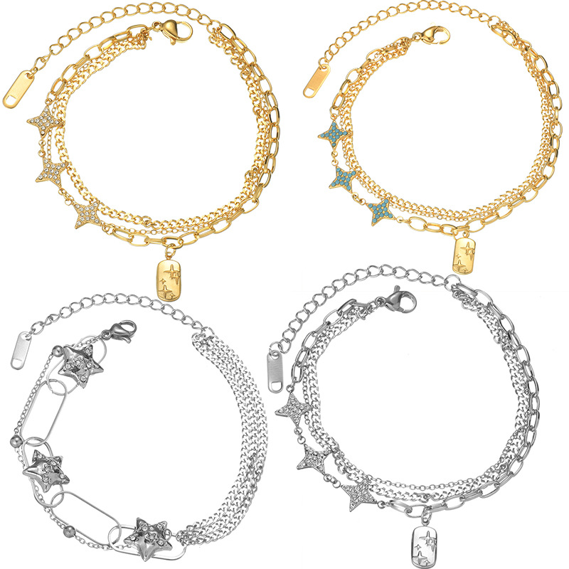 1 Stück Simple Series Daily Patchwork Edelstahl Damen Charm Armbänder h5Bild2