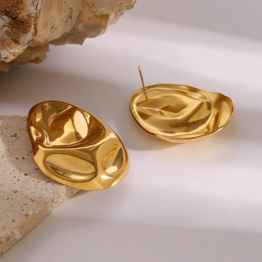 1 pair simple series simple solid color stainless steel  gold plated women stud earrings Picture3