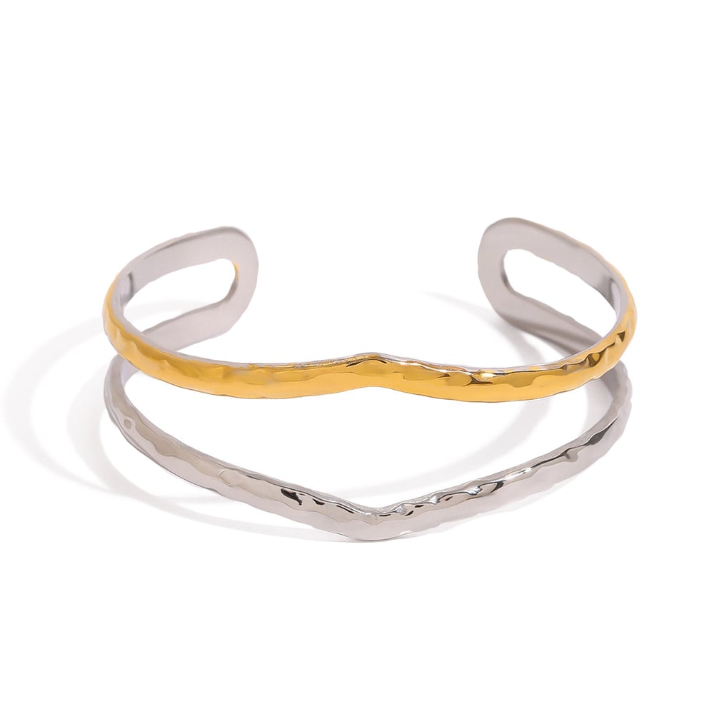 1 Piece Modern Series Asymmetric Line Stainless Steel Gold and Silver Color Women's Bangles h5Picture10