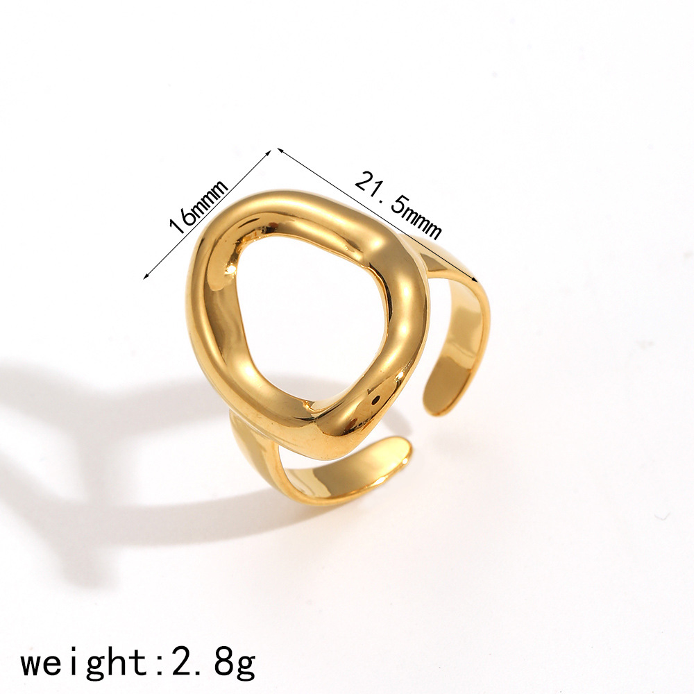 1 paio di anelli singoli da donna in acciaio inossidabile placcato oro , semplici e geometrici, serie semplice h5Immagine6