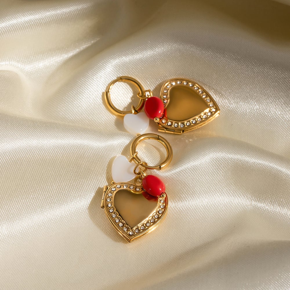 1 Pair Romantic Series Elegant Sweet Heart Stainless Steel Natural Stone Gold Color Women's DIY Drop Earrings h5Picture4