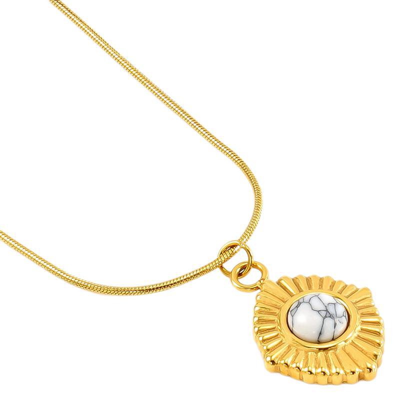 1 piece classic retro style geometric shape stainless steel  gold plated inlay turquoise women's pendant necklace h5Picture6