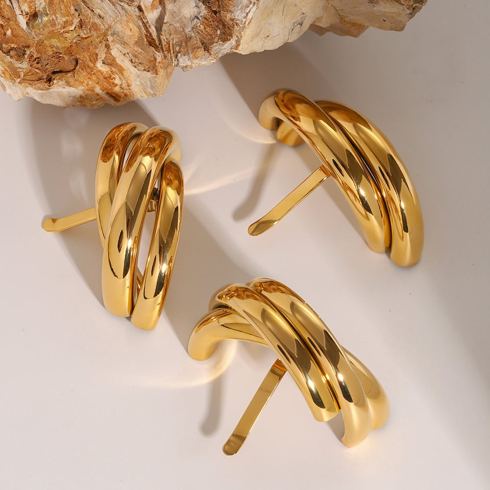 1 pair simple series  style geometric stainless steel  gold plated women hair clips Picture3