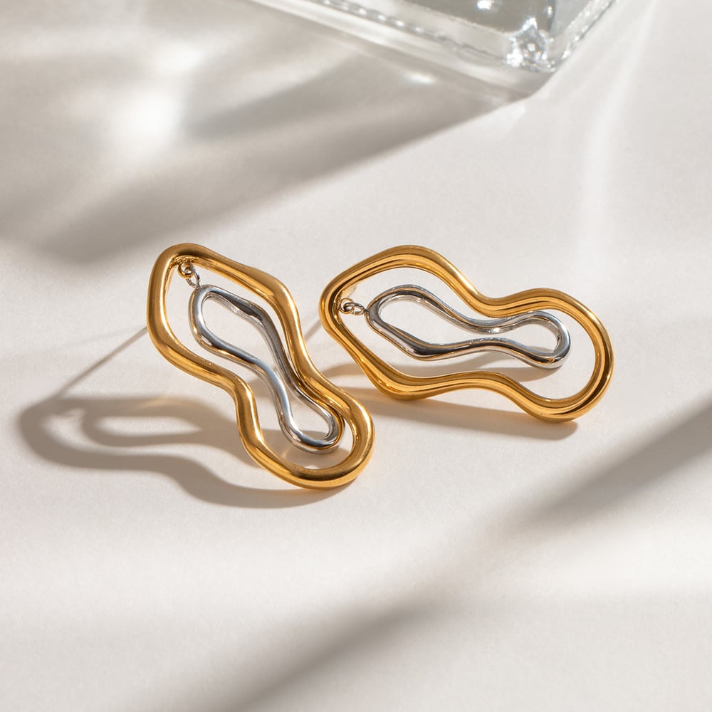 1 pair simple series simple annular stainless steel  gold plated women stud earrings h5Picture3