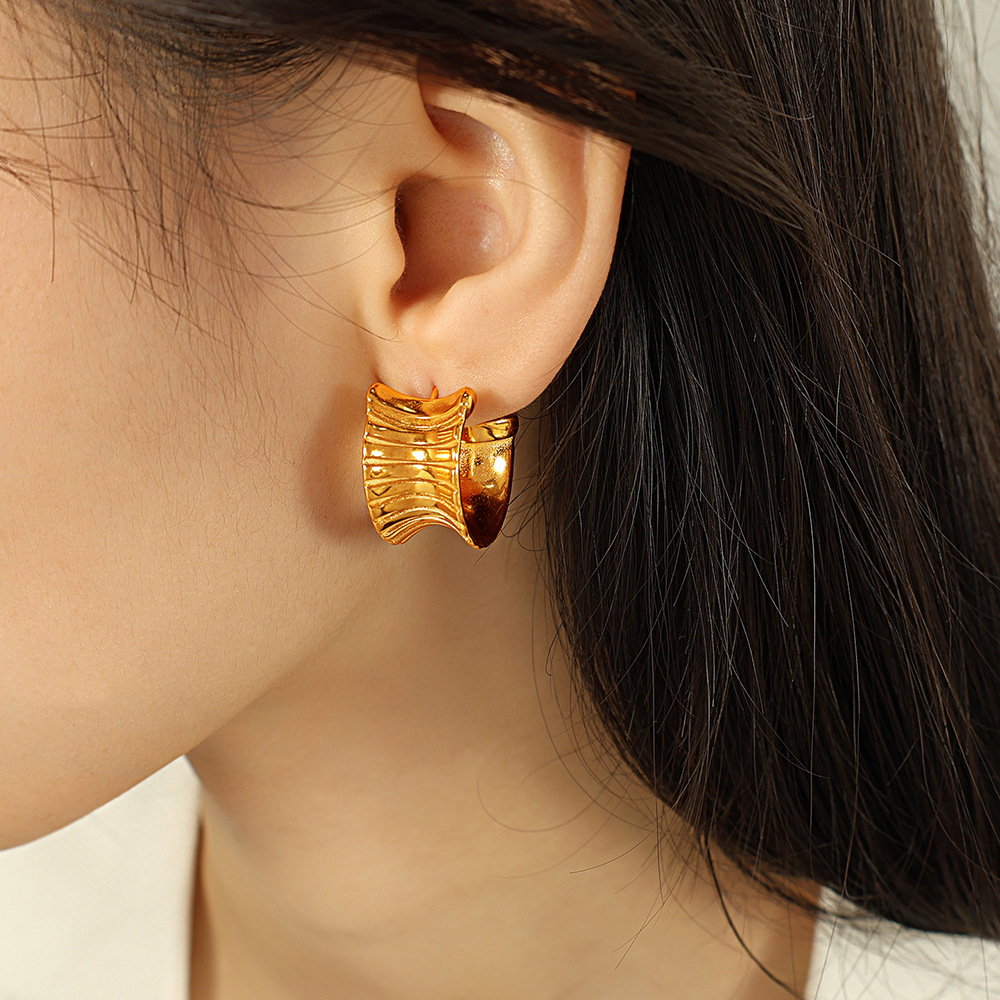 1 pair simple series simple geometric stainless steel  gold plated women hoop earrings h5Picture3