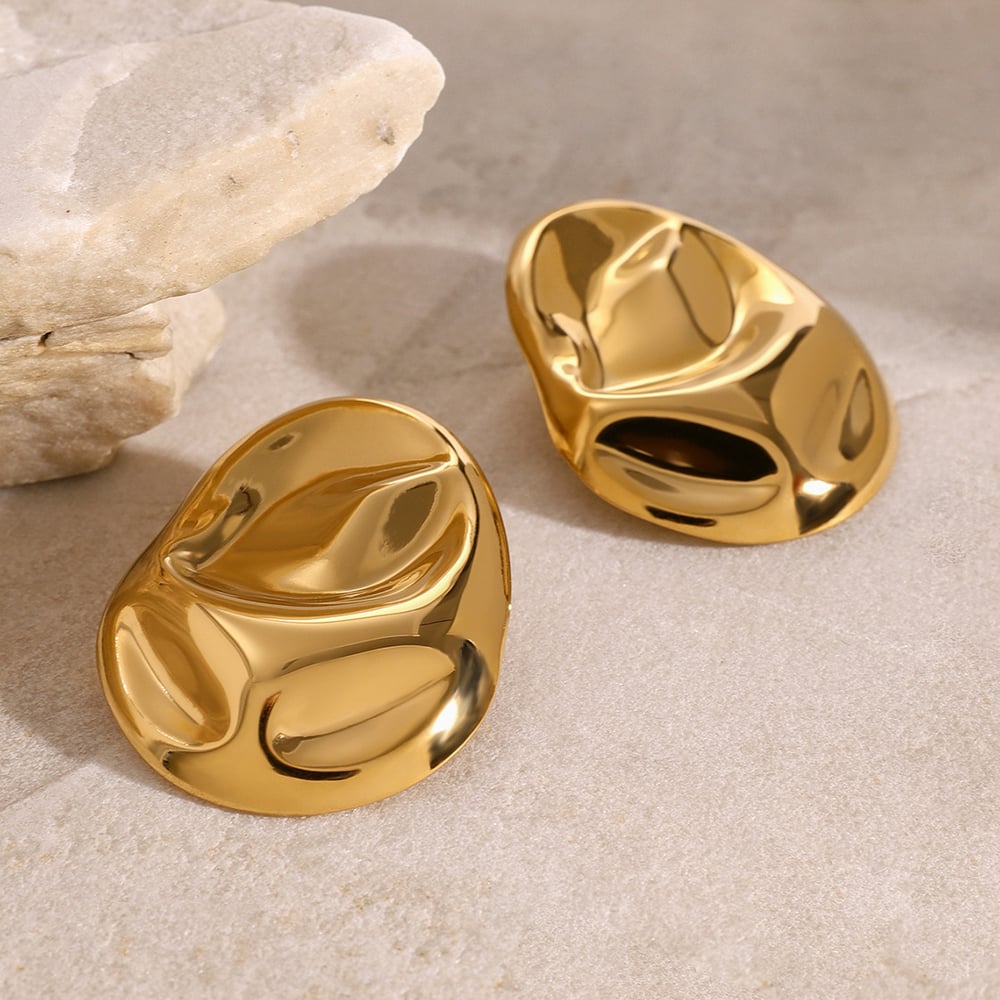 1 pair simple series simple solid color stainless steel  gold plated women stud earrings Picture4