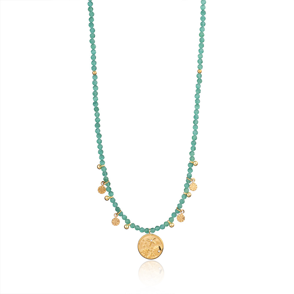 1 Piece Sophisticated Series Elegant Eye Stainless Steel Gold Color Green Crystal Women's Beaded Necklaces h5Picture9