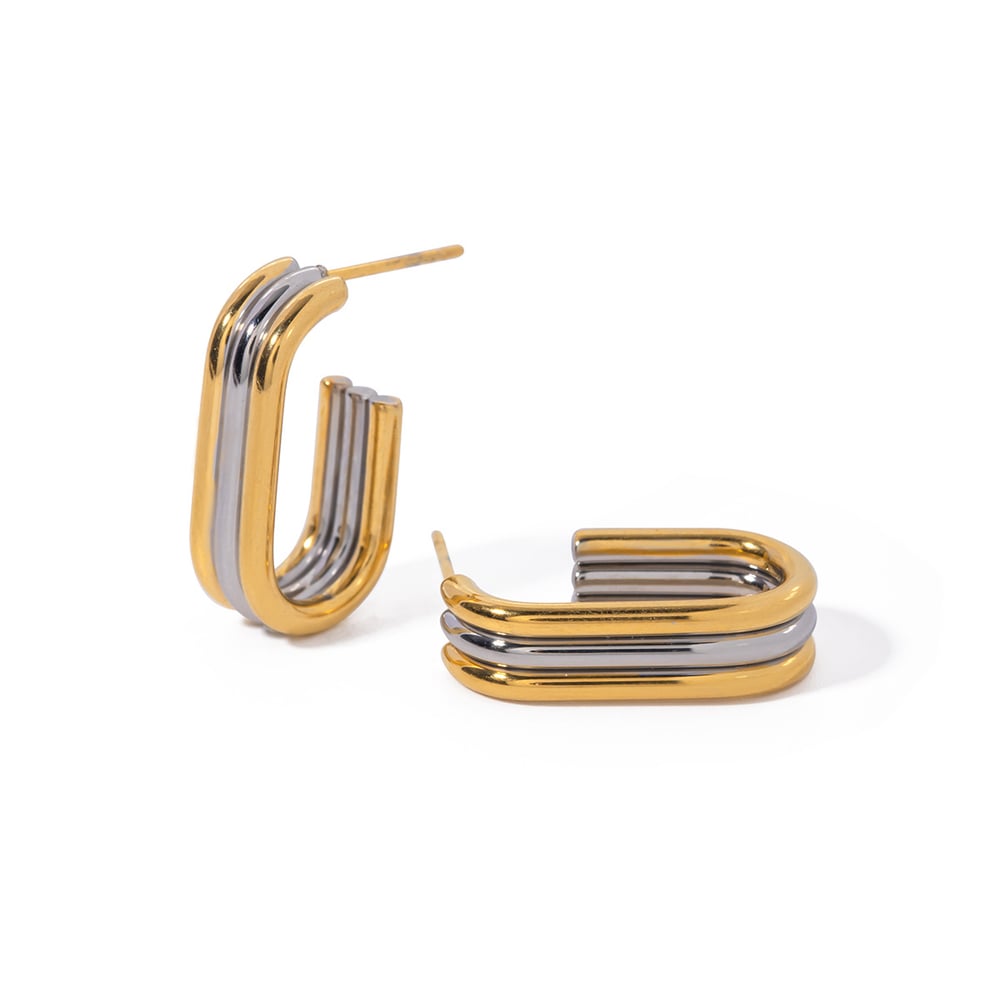 1 pair simple series casual geometric stainless steel  gold plated women hoop earrings h5Picture6