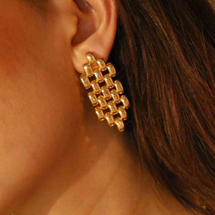 1 Pair Simple Series Rectangular Patchwork Stainless Steel Gold Color Women's Stud Earrings h5Picture4