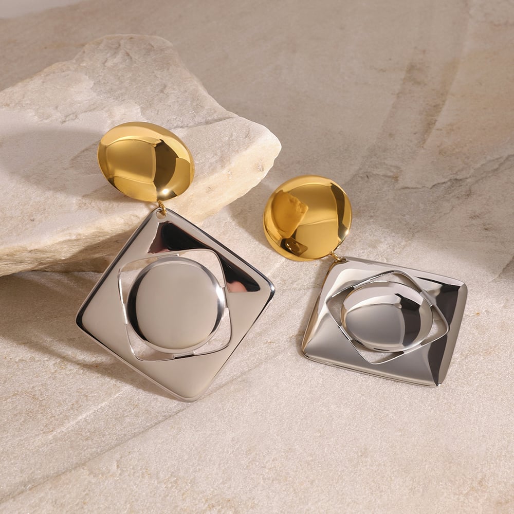 1 Pair Square Shape Stainless Steel  Mixed Color Drop Earrings h5Picture4