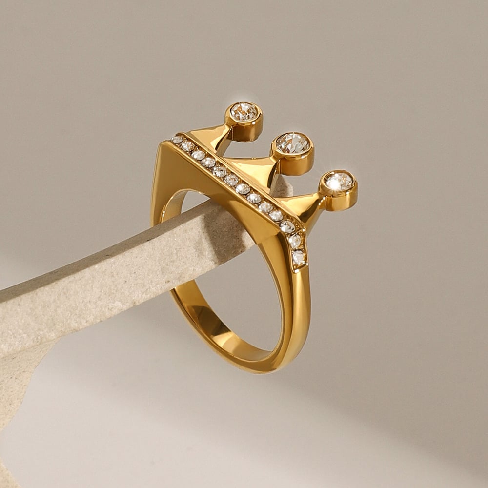 1 pair simple series simple geometric stainless steel  gold plated zircon women single ring Picture4