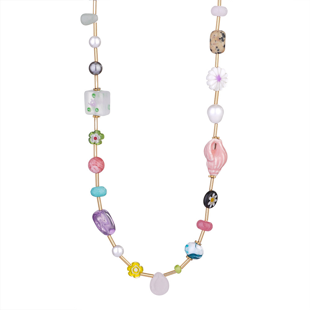 1 Piece Designable Series Vacation Colorful Transparent Stone Stainless Steel Gold Color Women's Beaded Necklaces Picture8