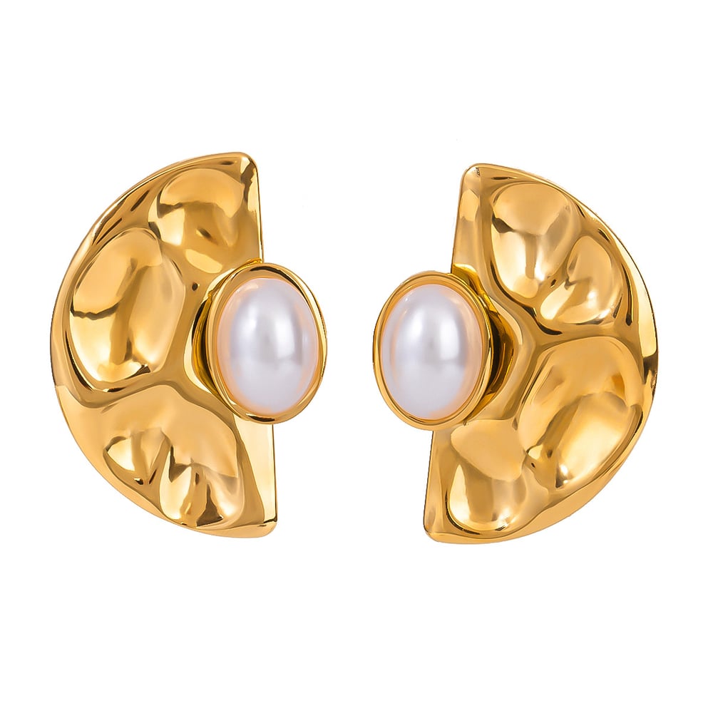 1 pair simple series retro geometric stainless steel  gold plated artificial pearl women stud earrings h5Picture5