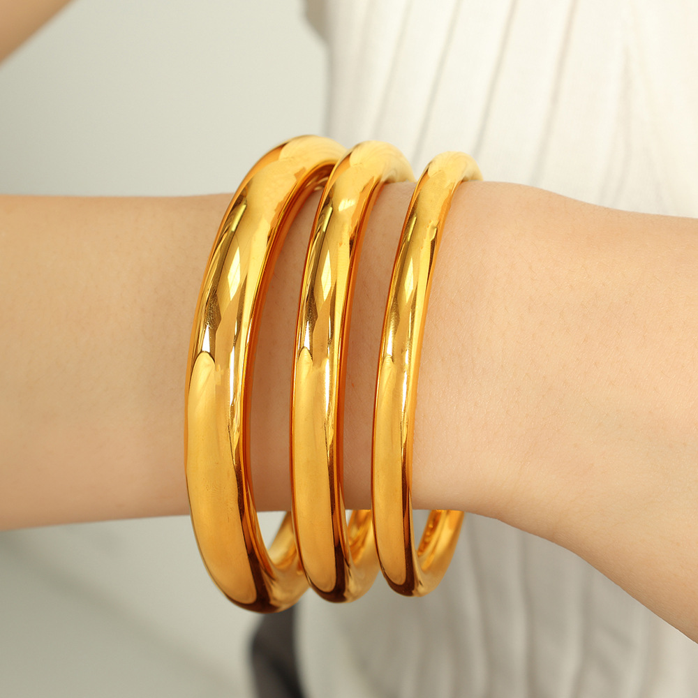 1 piece simple series simple solid color stainless steel  gold plated women bangles h5Picture6
