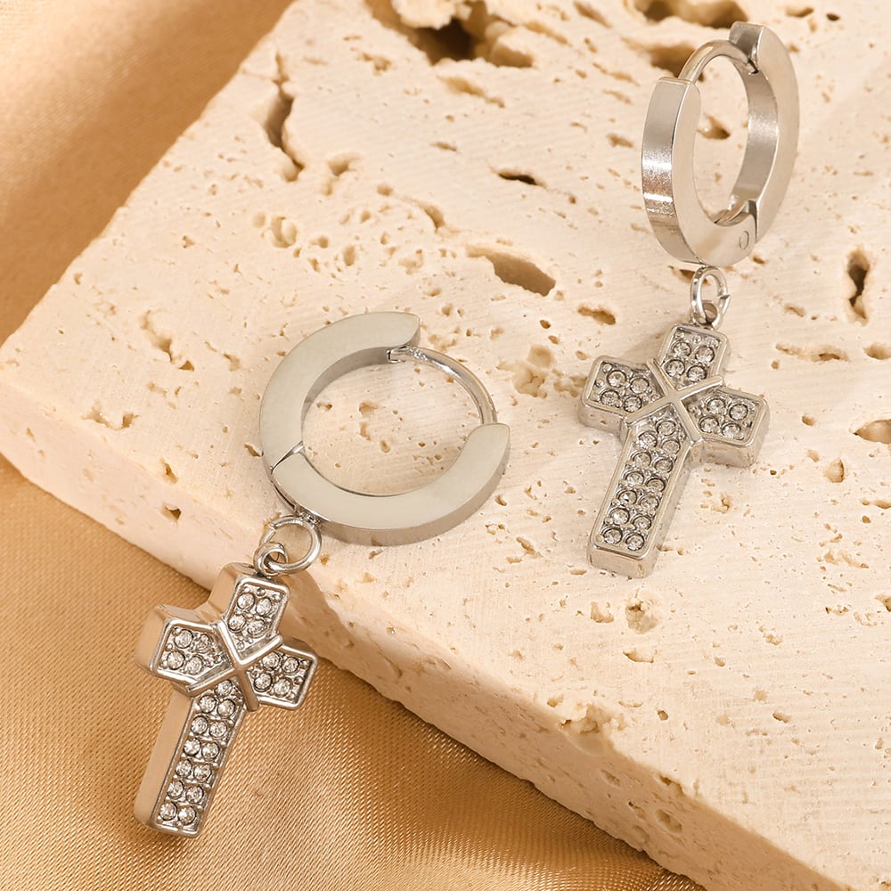 1 Pair Dazzling Series Classic Cross Titanium Steel Gold Color Women's Drop Earrings Picture4