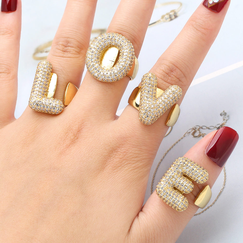 1 Piece Stylish Series Classic Casual Letter Copper Gold Color Stainless Steel Women's Adjustable Rings h5Picture3