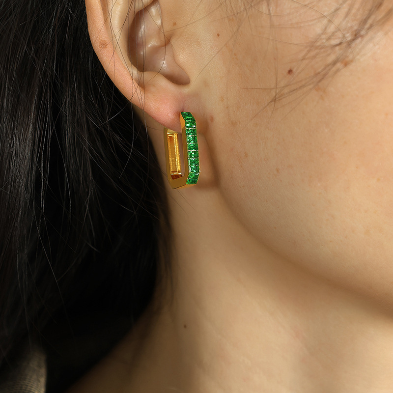 1 pair simple series classic geometric stainless steel  gold plated zircon women hoop earrings Picture3