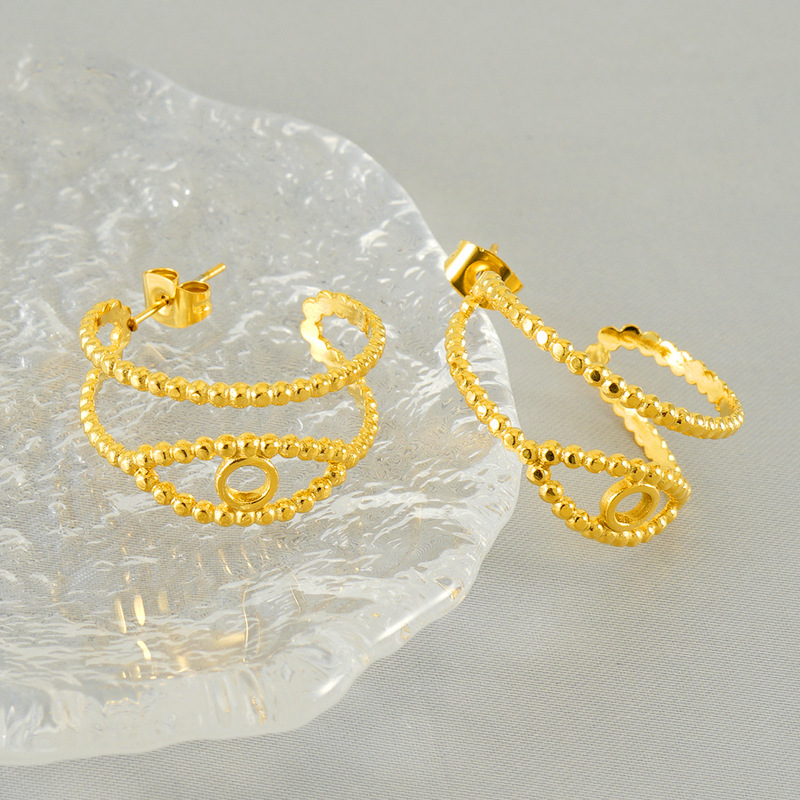 1 pair simple series daily geometric titanium steel  gold plated women hoop earrings Picture3