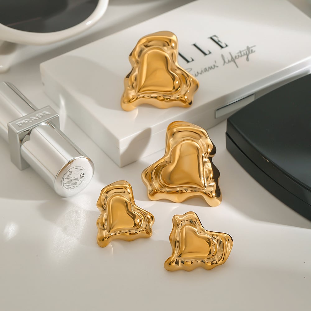 1 Piece Romantic Series Retro Irregular Heart Shape Stainless Steel Gold Color Women's Single Rings Picture7