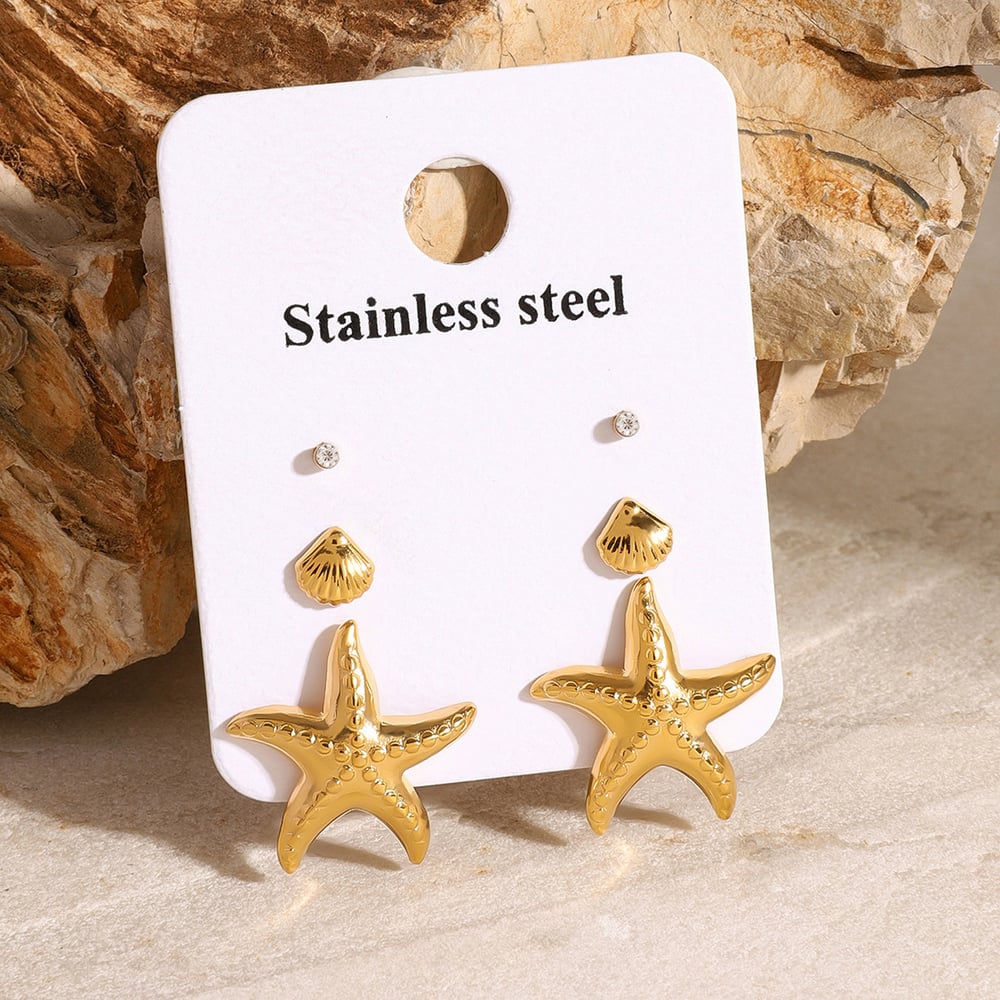 1 pair romantic series daily starfish stainless steel  gold plated rhinestone women earrings set h5Picture4