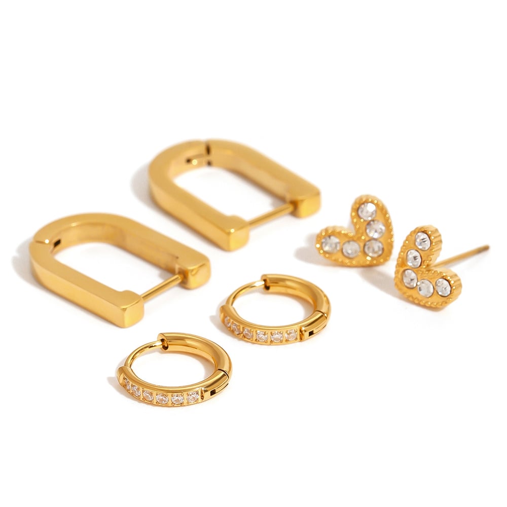 1 Set Simple Heart Stainless Steel Gold Color Women's Earrings Set h5Picture5