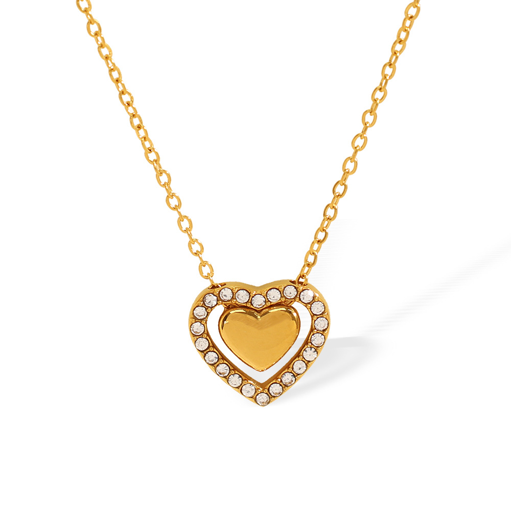 1 piece romantic series fashionable heart titanium steel  gold color plated rhinestone women's pendant necklaces Picture6