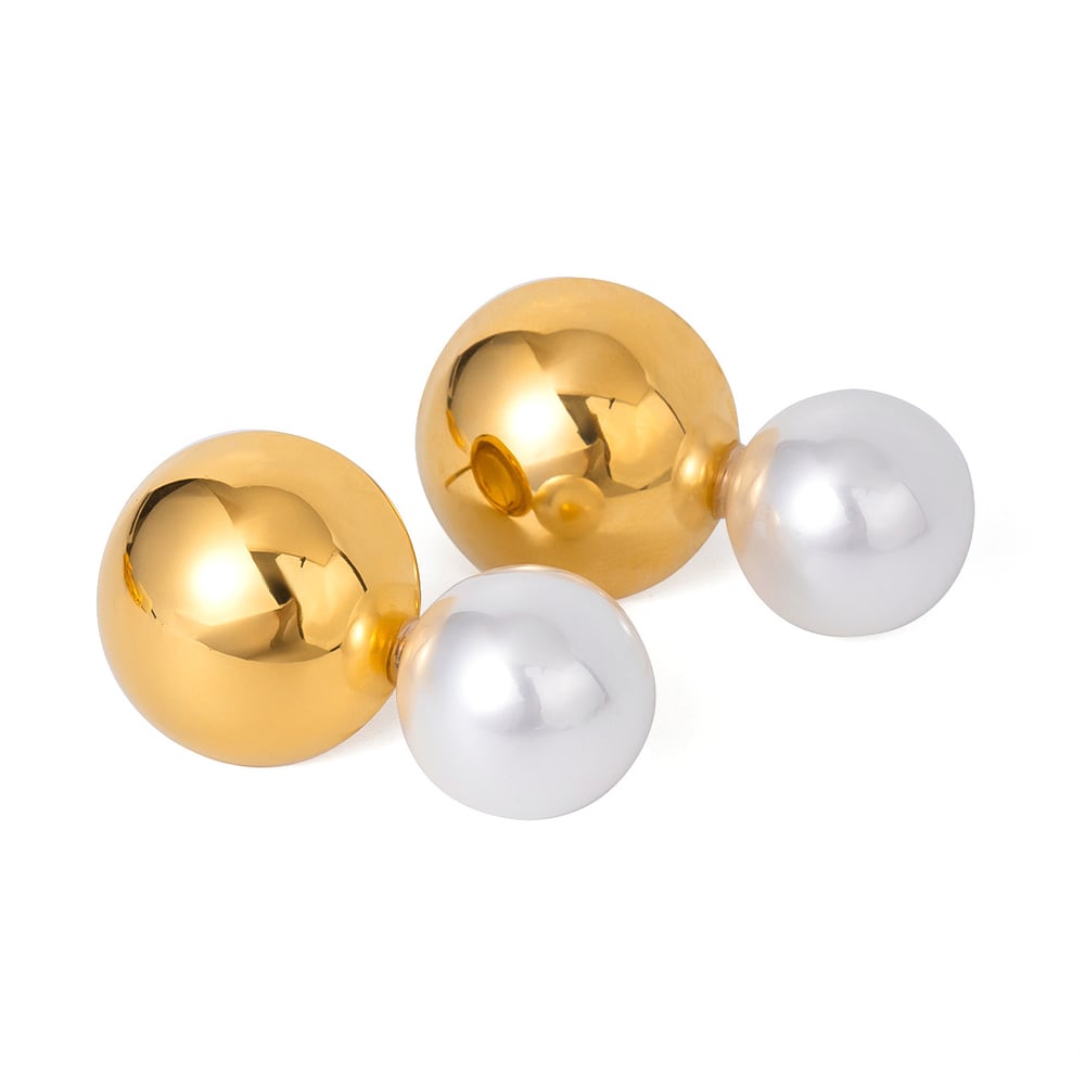 1 pair simple series elegant geometric stainless steel  gold plated artificial pearl women stud earrings h5Picture6